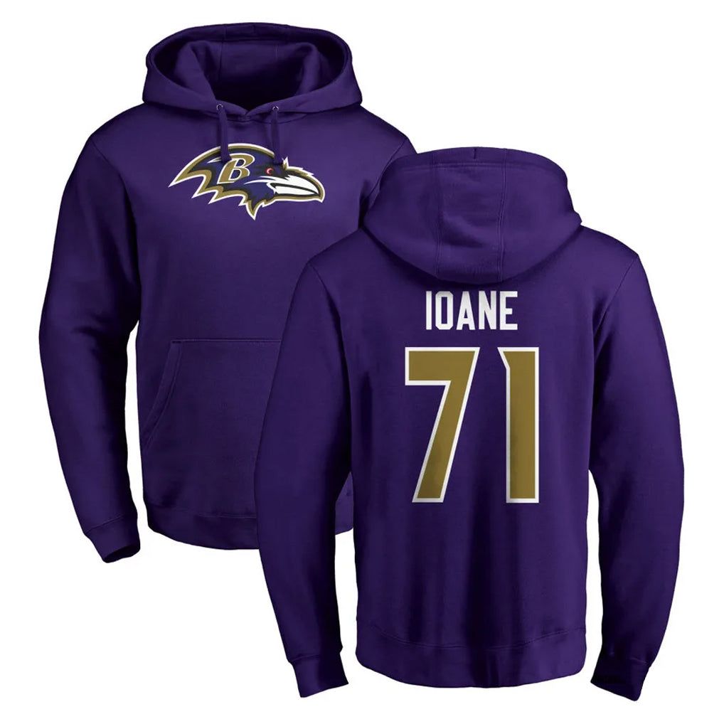 Jdoa B.Ravens #71 Olaivavega Ioane Player Purple Salute to Service Pullover Hoodie Stitched Jerseys