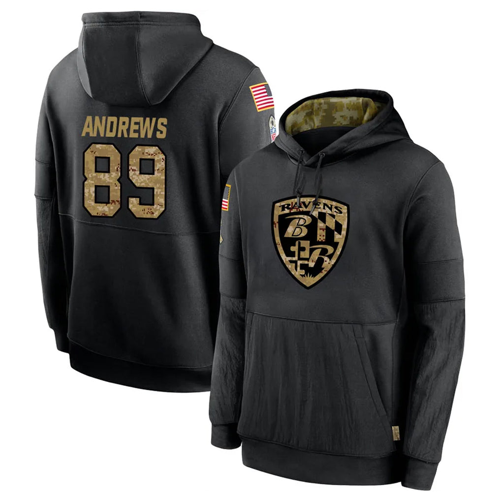 Jdoa B.Ravens #89 Mark Andrews Player Black Salute to Service Pullover Hoodie Stitched Jerseys