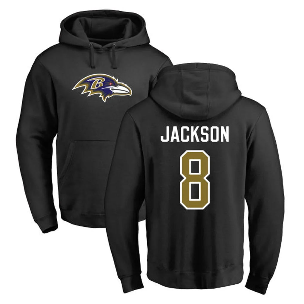 Jdoa B.Ravens #8 Lamar Jackson Player Black Pullover Hoodie Stitched Jerseys