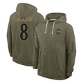 Jdoa B.Ravens #8 Lamar Jackson Player Olive Salute to Service Hoodie Stitched Jerseys