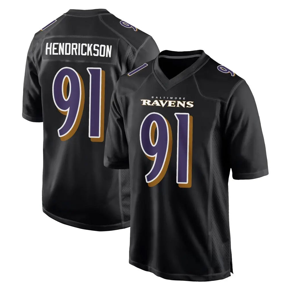 Jdoa B.Ravens #91 Trey Hendrickson Player Black Carbon Fashion Home Stitched Jerseys