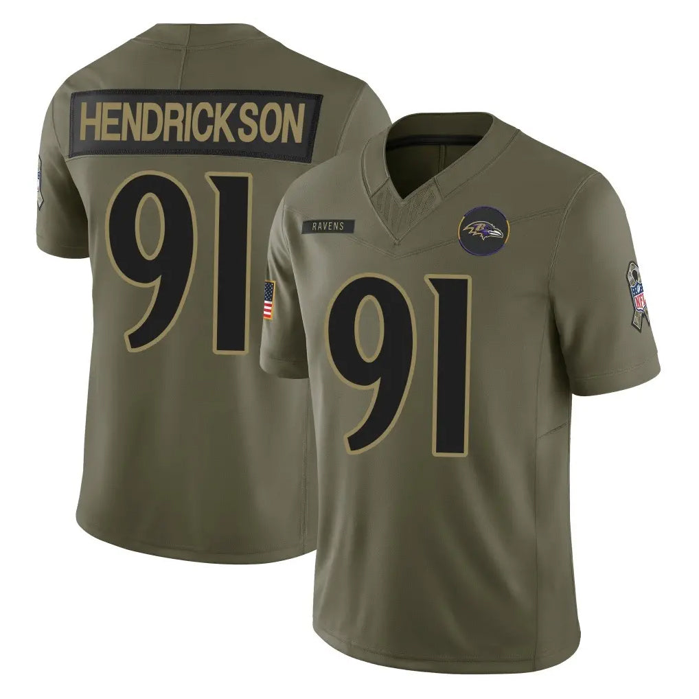 Jdoa B.Ravens #91 Trey Hendrickson Player Olive Salute To Service Limited Home Game Stitched Jerseys