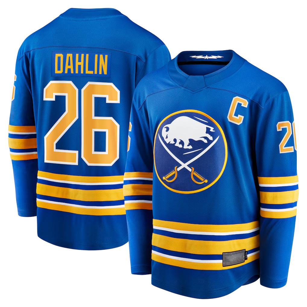 Jdoa B.Sabres #26 Rasmus Dahlin Royal Home Captain Patch Breakaway Stitched Jerseys