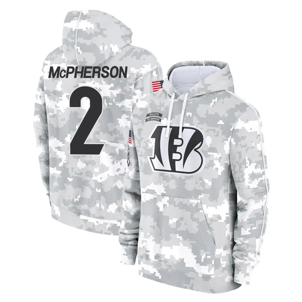 Jdoa C.Bengals #2 Evan McPherson Player Arctic Camo Salute to Service Pullover Hoodie Limited Stitched Jerseys