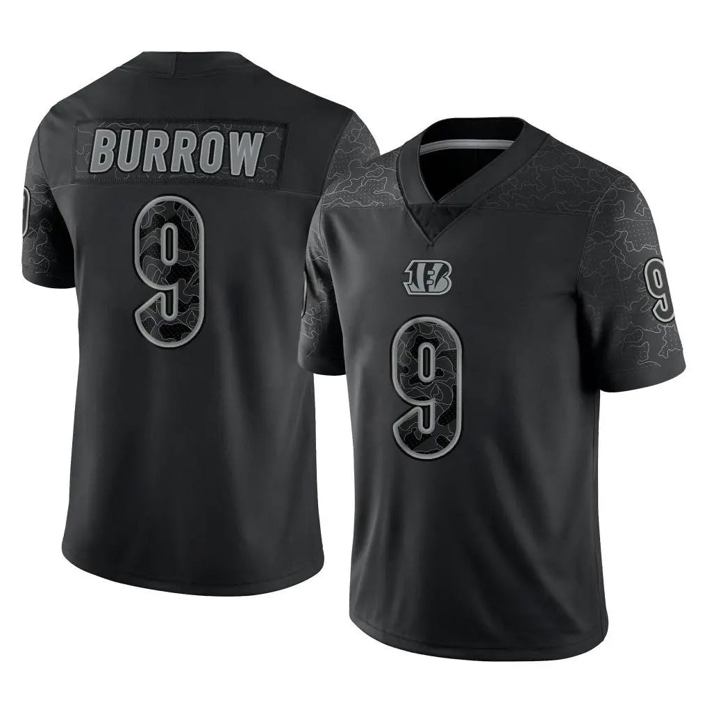 Jdoa C.Bengals #9 Joe Burrow Player Black Reflective Limited Game Stitched Jerseys