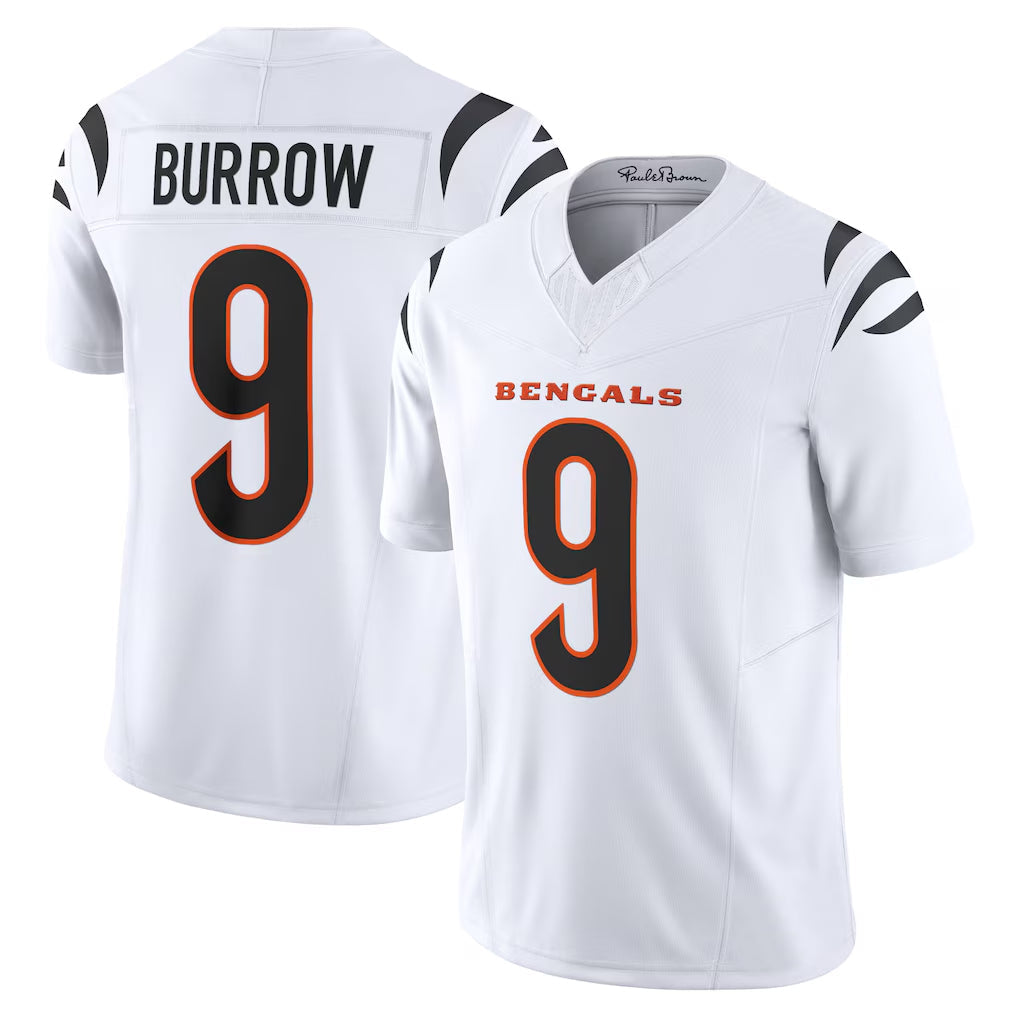 Jdoa C.Bengals #9 Joe Burrow Player White Vapor F.U.S.E. Limited Home Game Stitched Jerseys