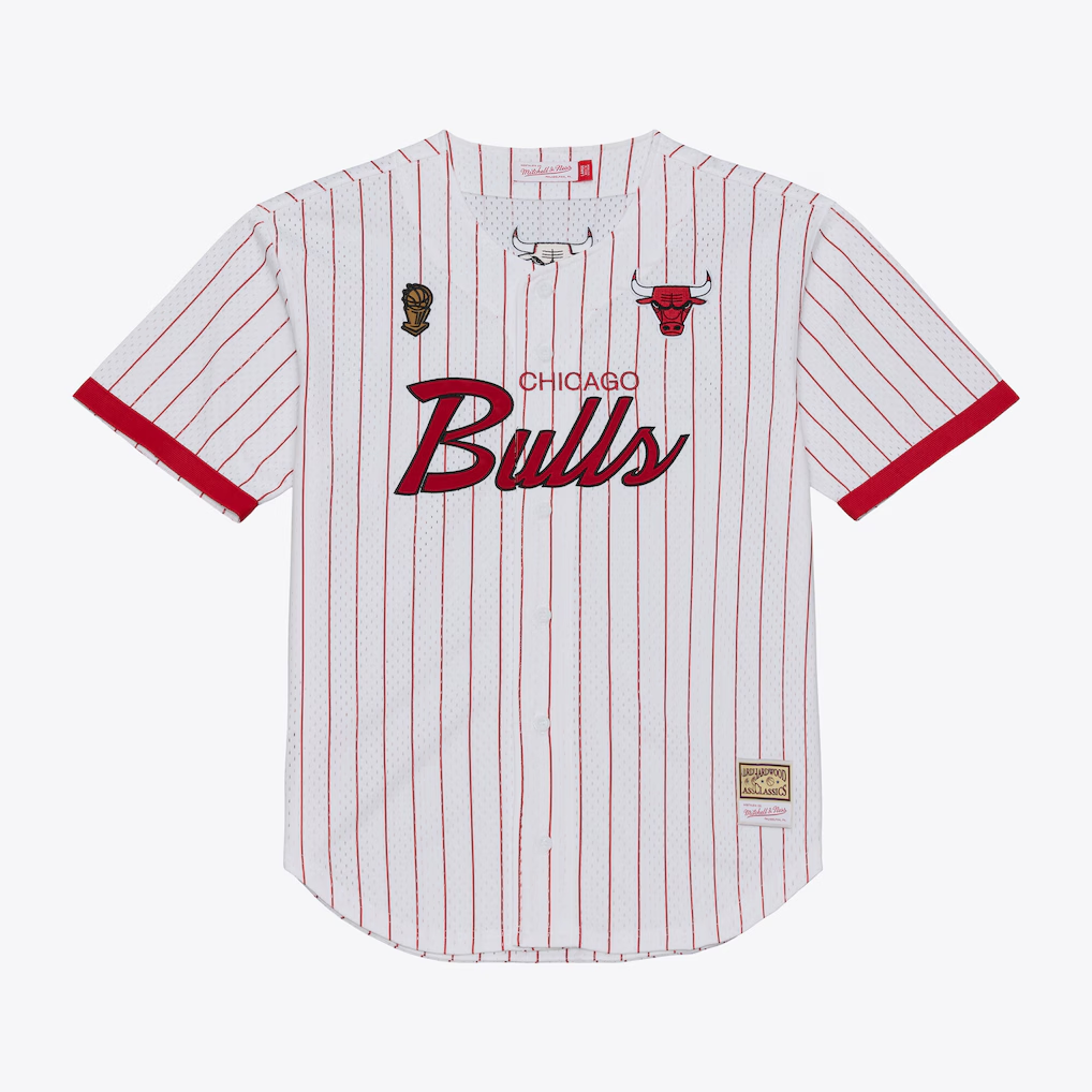 Xdoa C.Bulls Mitchell & Ness White Head Coach Pinstripe Mesh Full-Button Baseball Jerseys