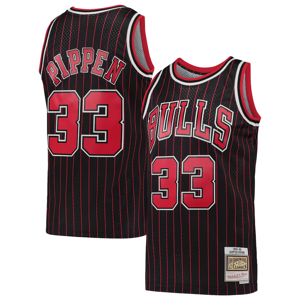Jdoa C.Bulls #33 Scottie Pippen Mitchell & Ness Black Hardwood Classics Swingman Jerseys