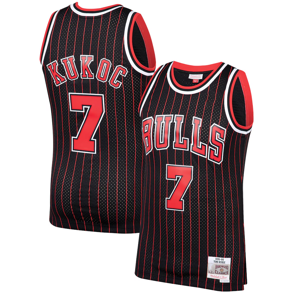 Jdoa C.Bulls #7 Toni Kukoc Mitchell & Ness Black 1995-96 Hardwood Classics Swingman Jerseys