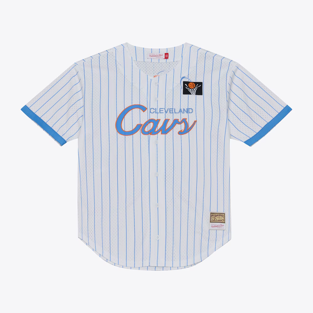 Xdoa C.Cavaliers Mitchell & Ness White Head Coach Pinstripe Mesh Full-Button Baseball Jerseys