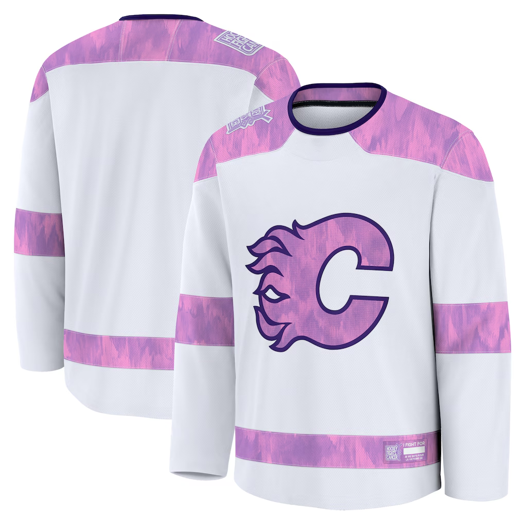 Jdoa C.Flames White 2024 Hockey Fights Cancer Practice Jerseys