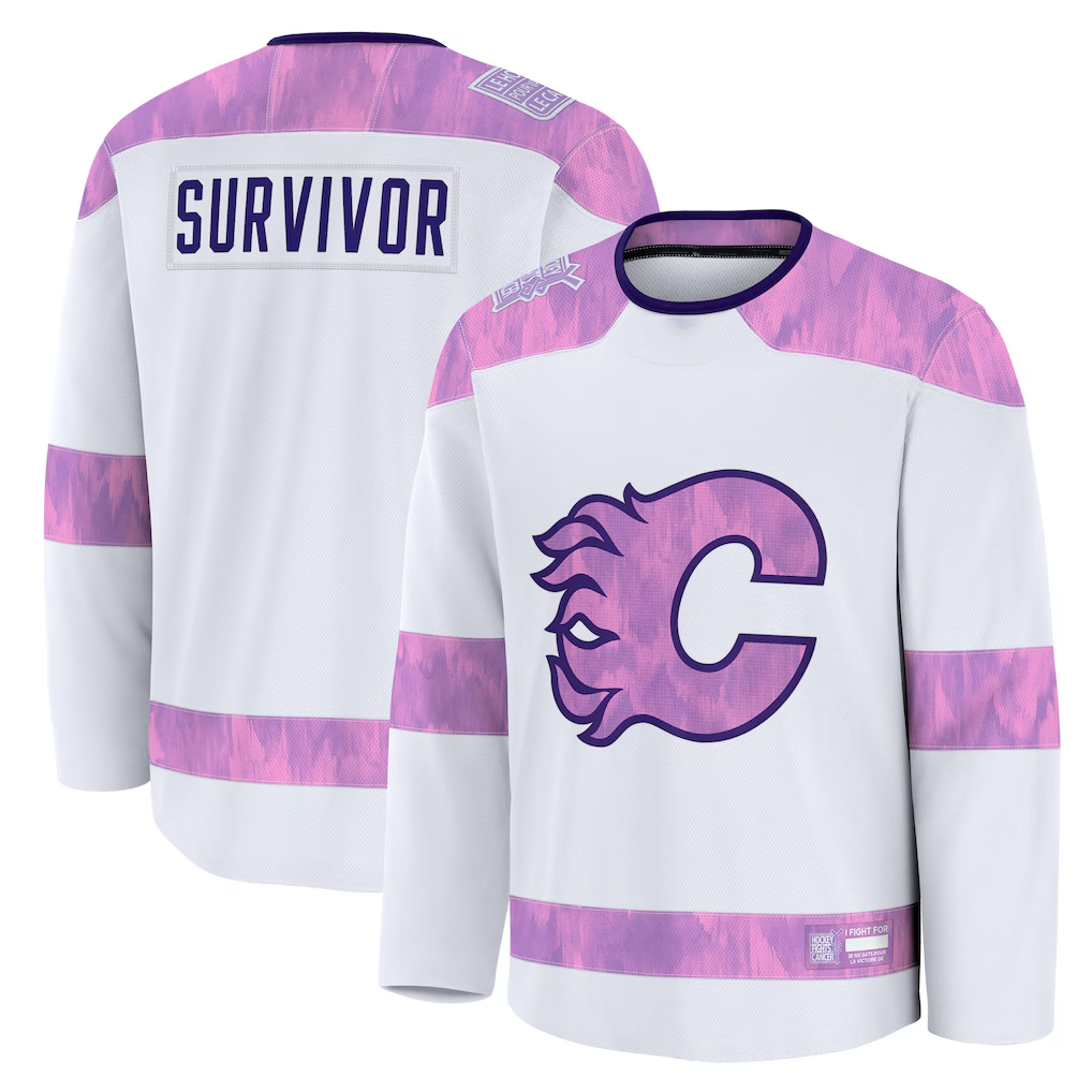 Jdoa C.Flames White Hockey Fights Cancer Survivor Practice Jerseys
