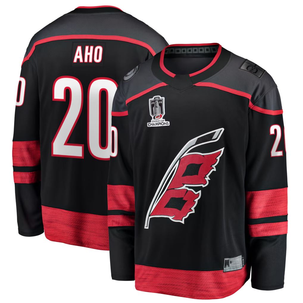 Jdoa C.Hurricanes #20 Sebastian Aho Black 2026 Stanley Cup Champions Home Breakaway Stitched Jerseys