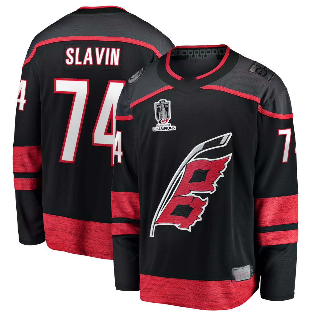 Jdoa C.Hurricanes #74 Jaccob Slavin Black 2026 Stanley Cup Champions Home Breakaway Stitched Jerseys