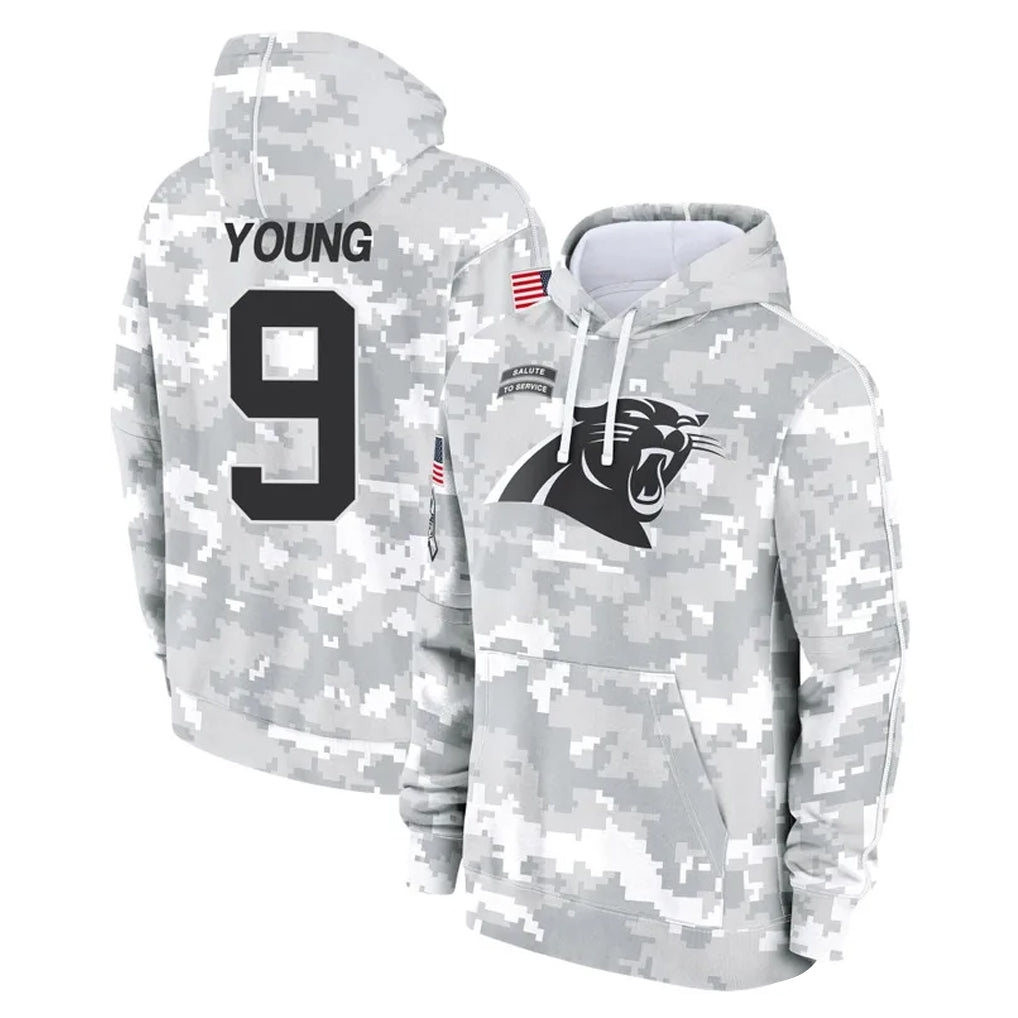 Jdoa C.Panthers #9 Bryce Young Player Arctic Camo Salute to Service Pullover Hoodies Limited Game Stitched Jerseys