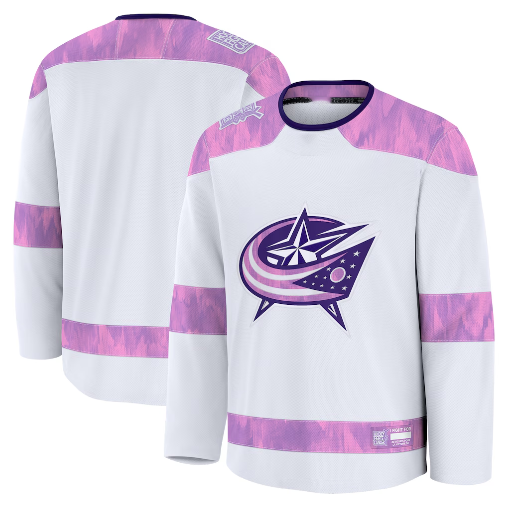 Jdoa CB.Jackets White 2024 Hockey Fights Cancer Practice Jersey
