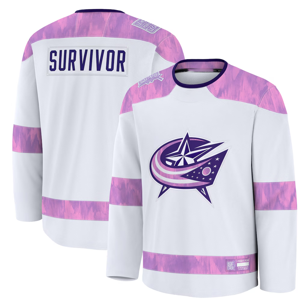 Jdoa CB.Jackets White Hockey Fights Cancer Survivor Practice Jersey