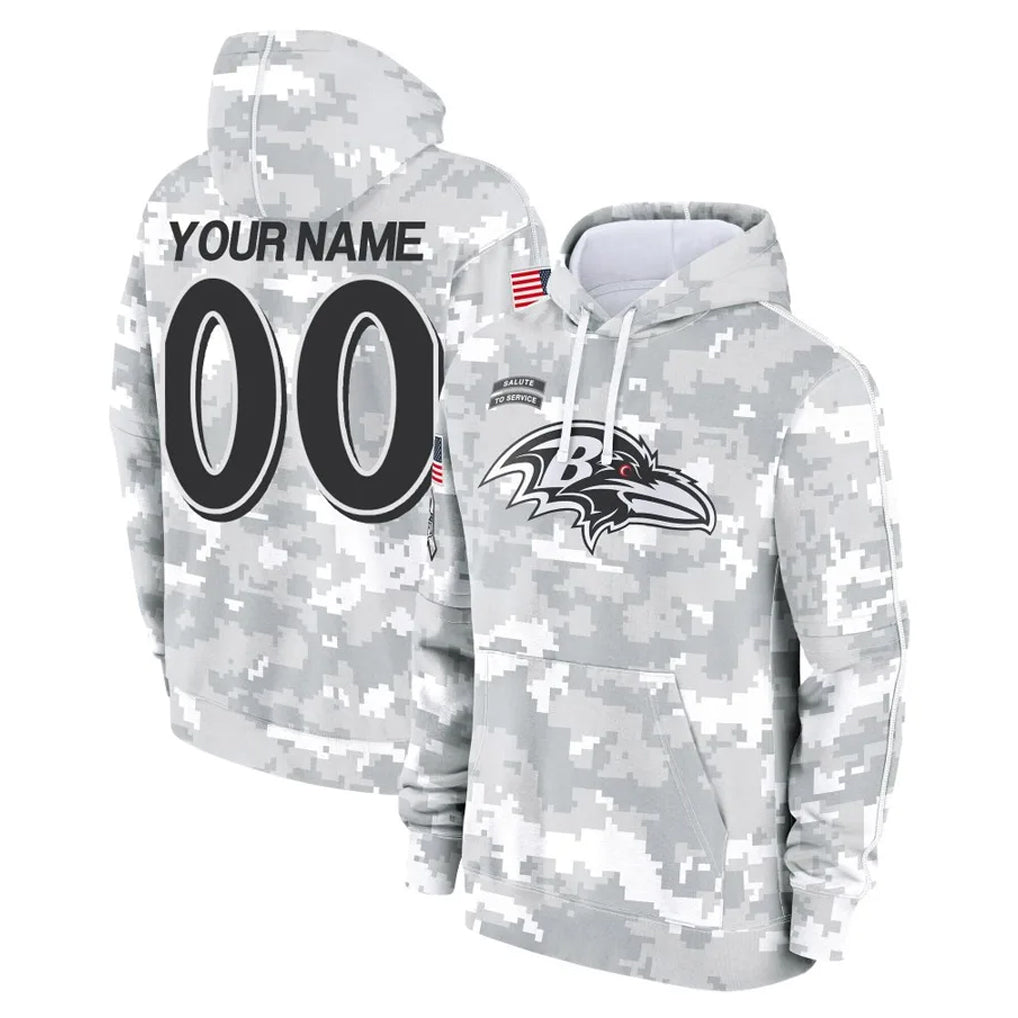 Jdoa Custom B.Ravens Arctic Camo Salute To Service Hoodie Any Name & Numbers Stitched Jerseys