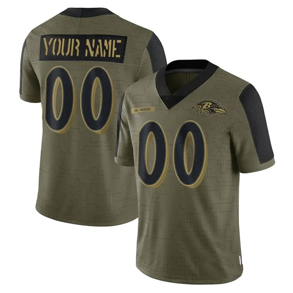 Jdoa Custom B.Ravens Olive Salute To Service Limited Game Any Name & Numbers Stitched Jerseys