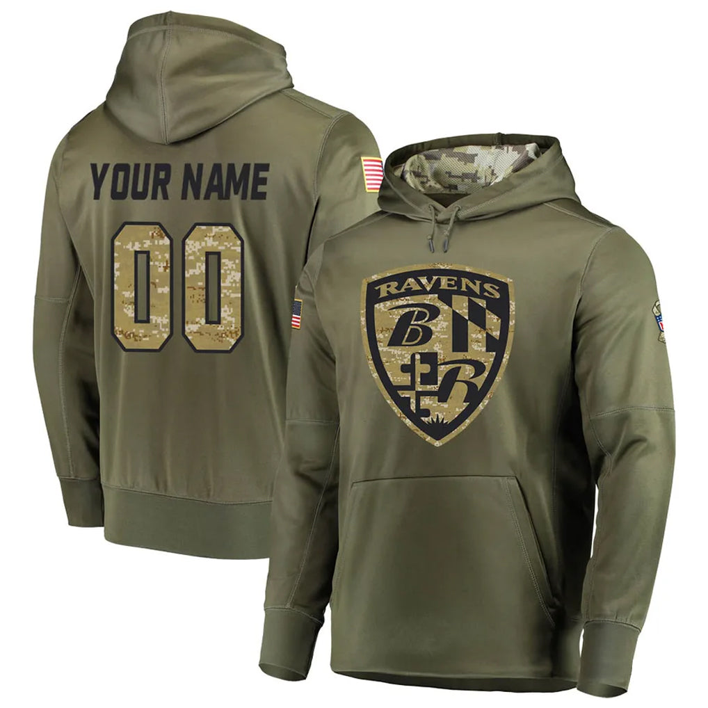 Jdoa Custom B.Ravens Olive Salute to Service Pullover Hoodie Any Name & Numbers Stitched Jerseys