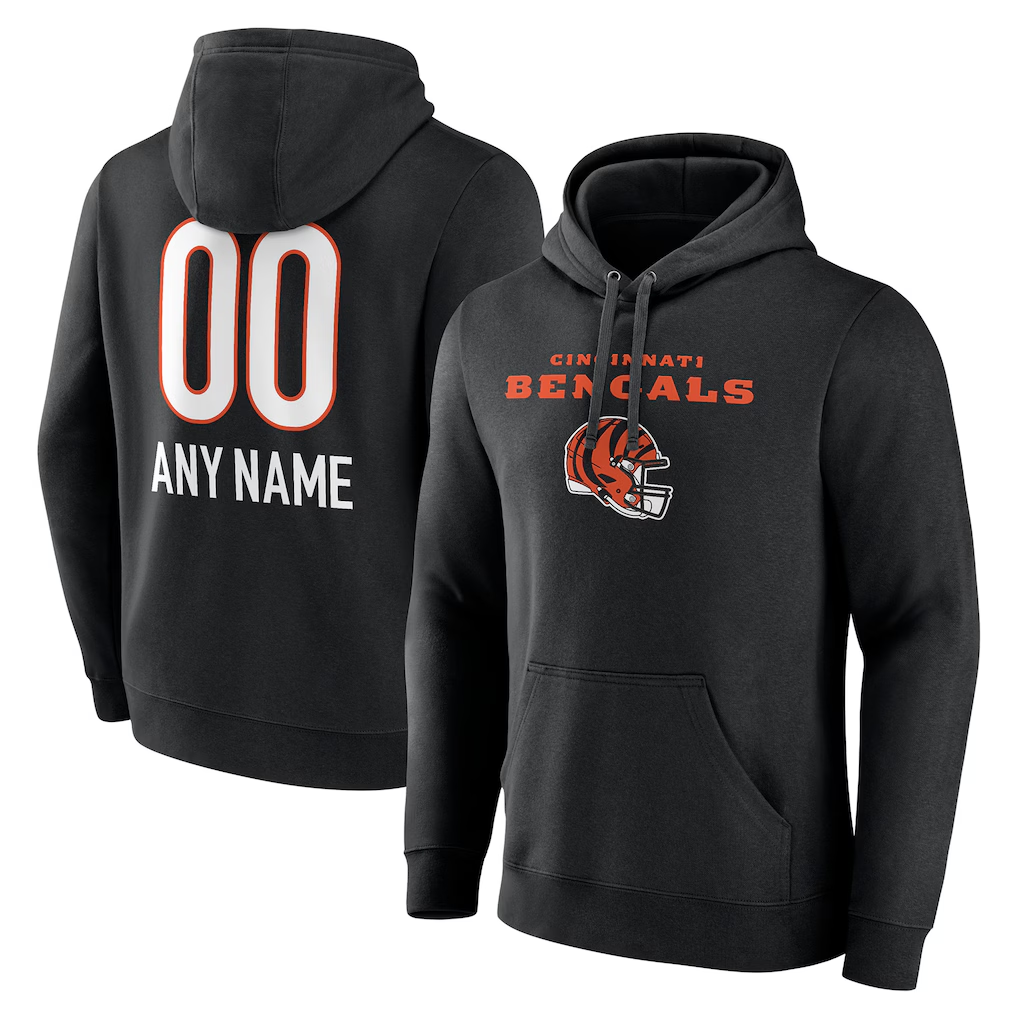 Jdoa Custom C.Bengals Black Personalized Name & Number Team Wordmark Pullover Hoodie Stitched Jerseys