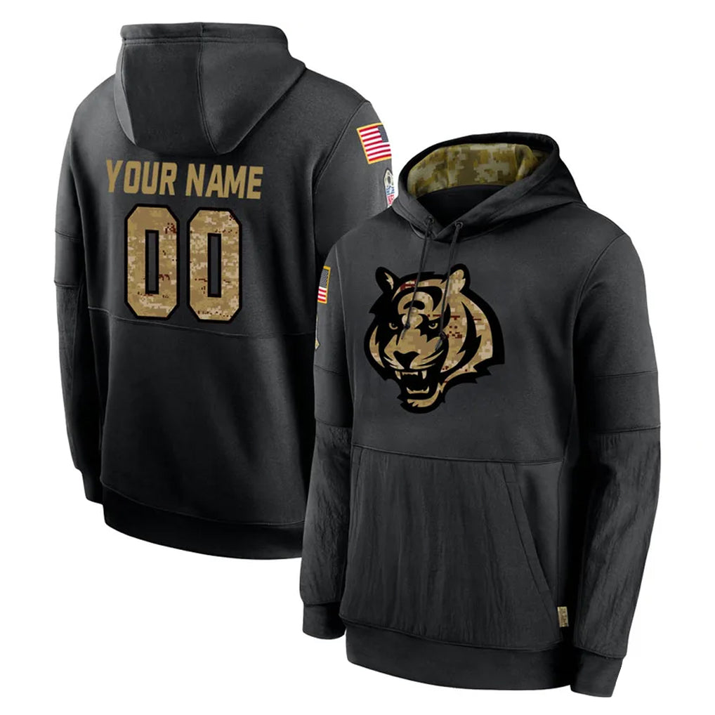 Jdoa Custom C.Bengals Black Salute to Service Pullover Hoodies Any Name & Numbers Stitched Jerseys