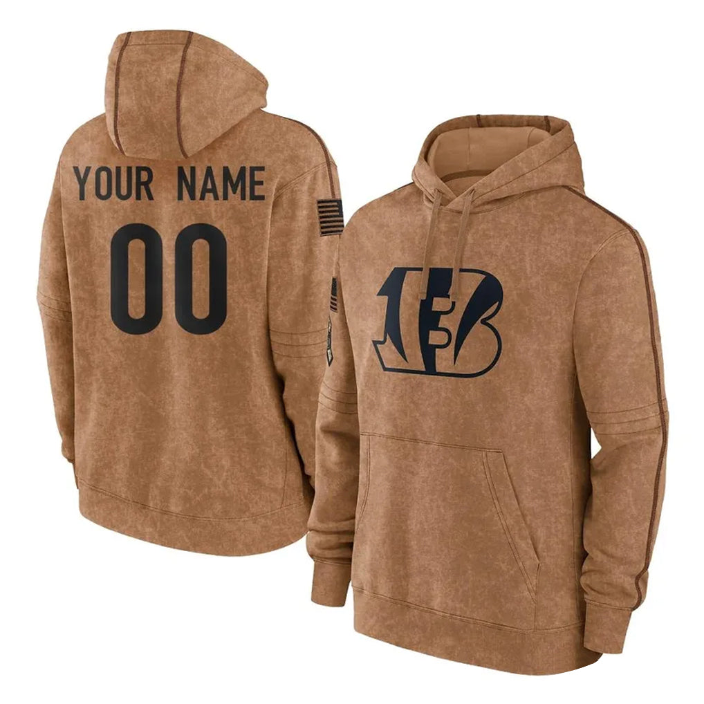 Jdoa Custom C.Bengals Brown Salute to Service Pullover Hoodie Limited Any Name & Numbers Stitched Jerseys