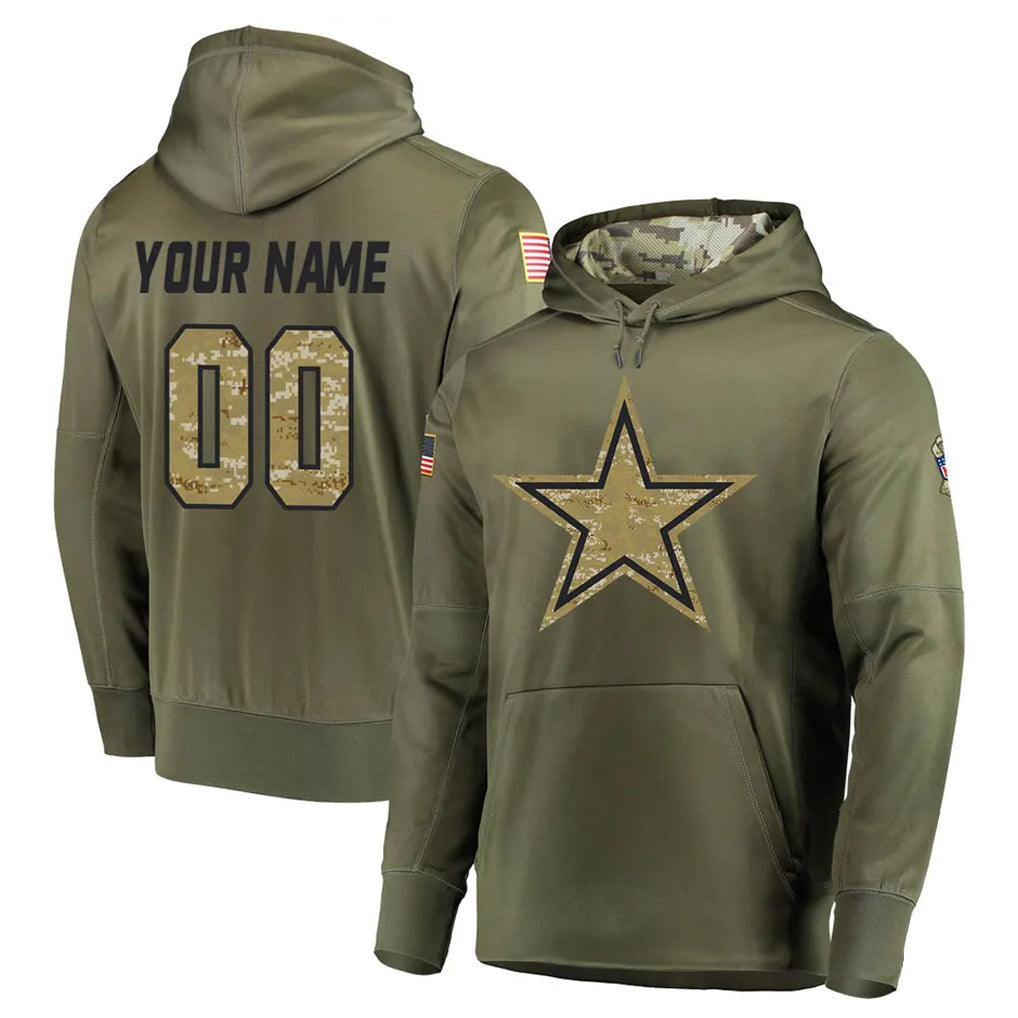 Jdoa Custom D.Cowboys Olive Salute to Service Pullover Hoodies Home Game Any Name & Numbers Stitched Jerseys