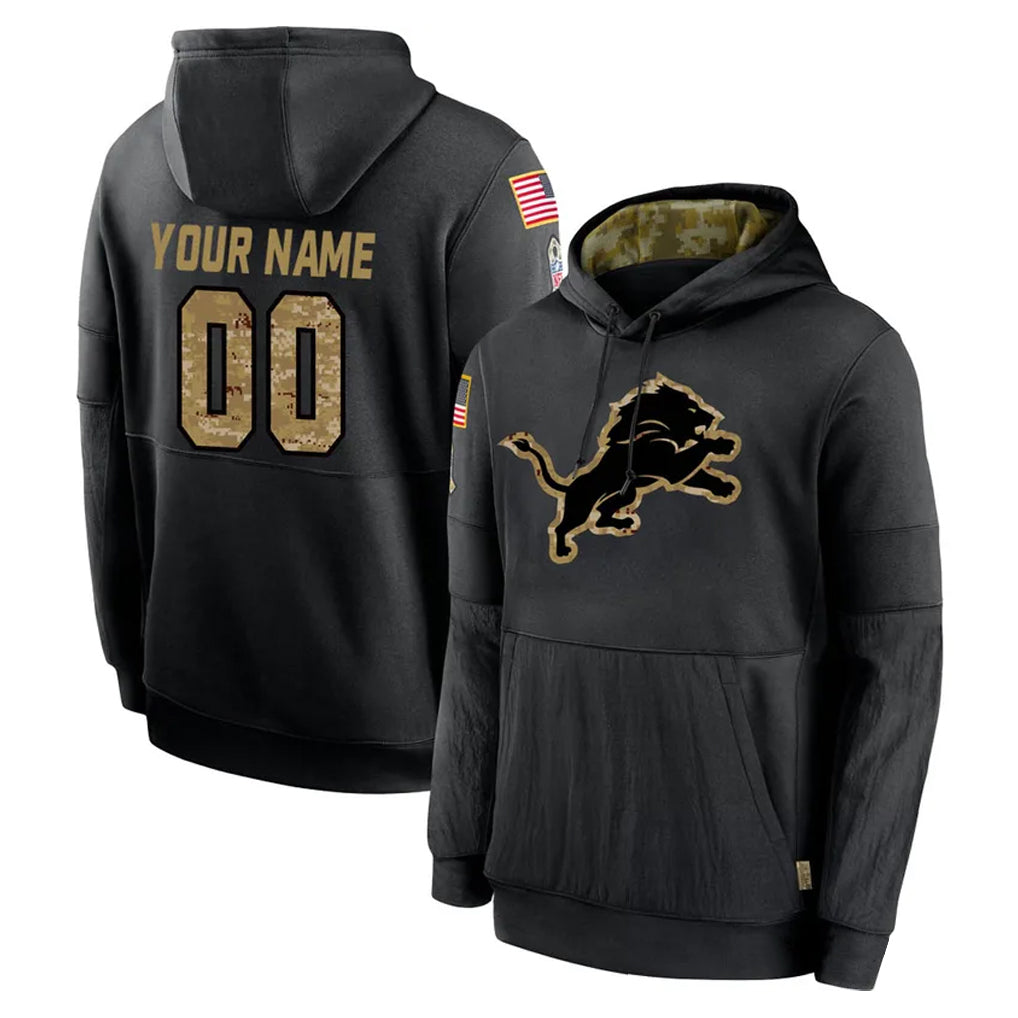 Jdoa Custom D.Lions Black Salute to Service Hoodies Limited Game Any Name & Numbers Stitched Jerseys