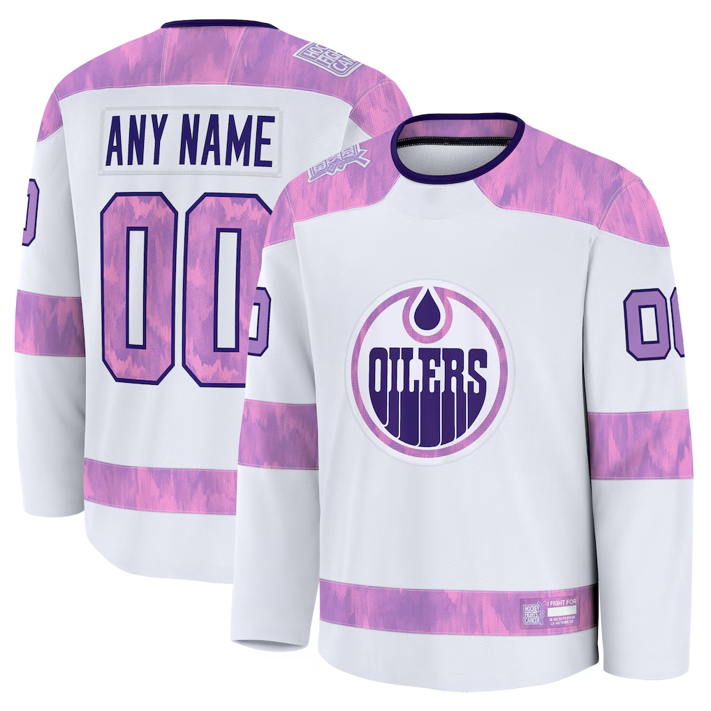 Jdoa Custom E.Oilers White 2024 Hockey Fights Cancer Practice Jerseys