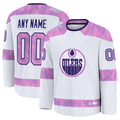 Jdoa Custom E.Oilers White 2024 Hockey Fights Cancer Practice Jerseys