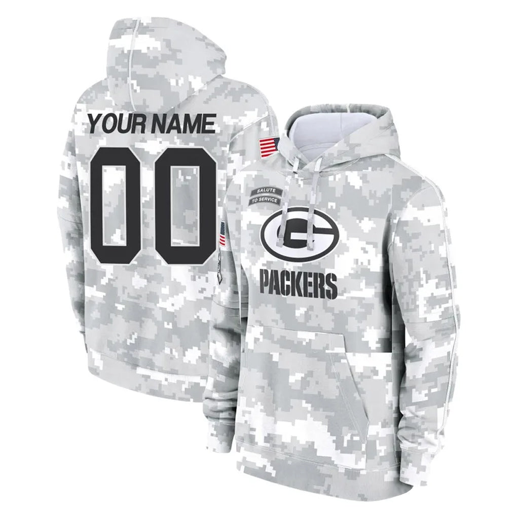 Jdoa Custom GB.Packers Arctic Camo Salute to Service Hoodies Limited Game Any Name & Numbers Stitched Jerseys