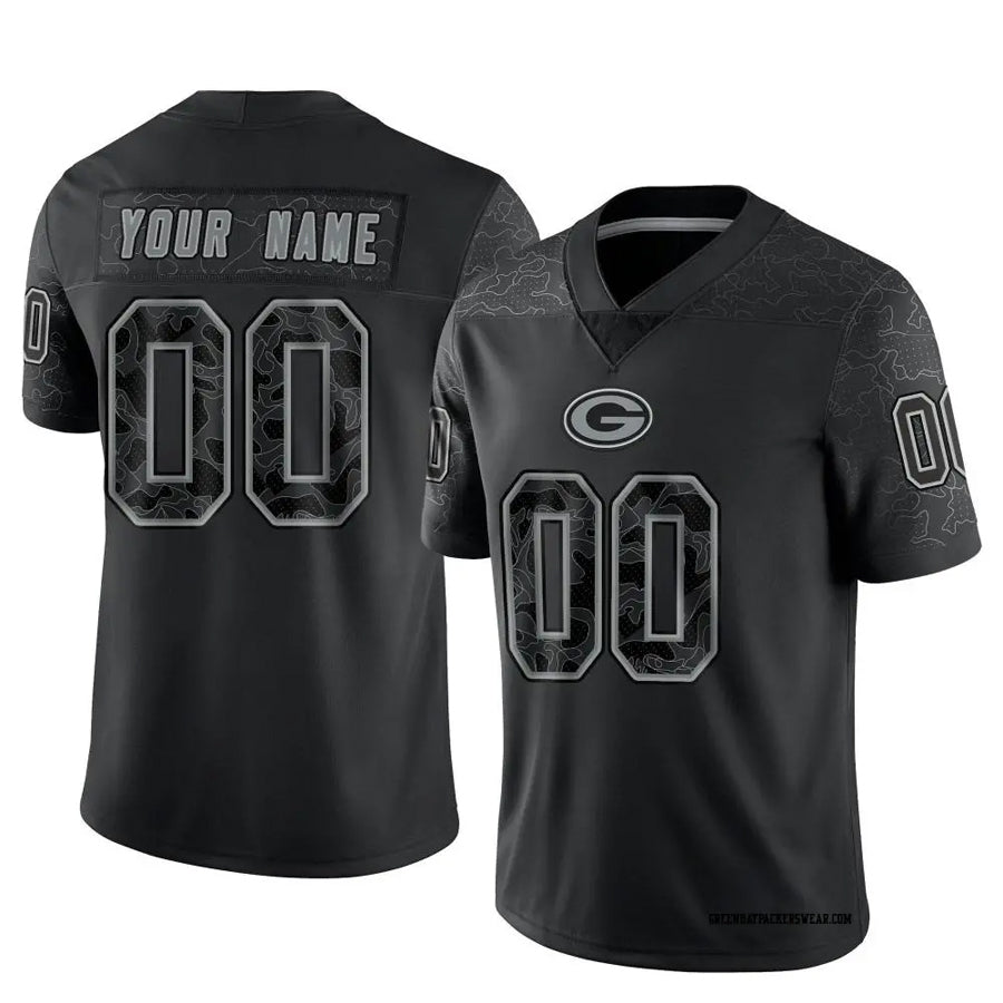 Jdoa Custom GB.Packers Black REFLECTIVE Limited Stitched Jerseys