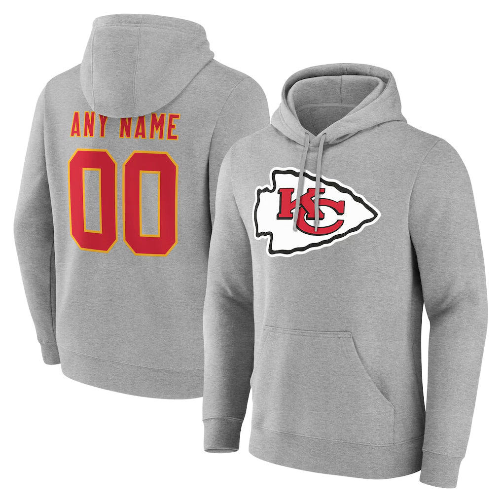 Jdoa Custom KC.Chiefs Gray Pullover Hoodies Limited Any Name & Numbers Stitched Jerseys