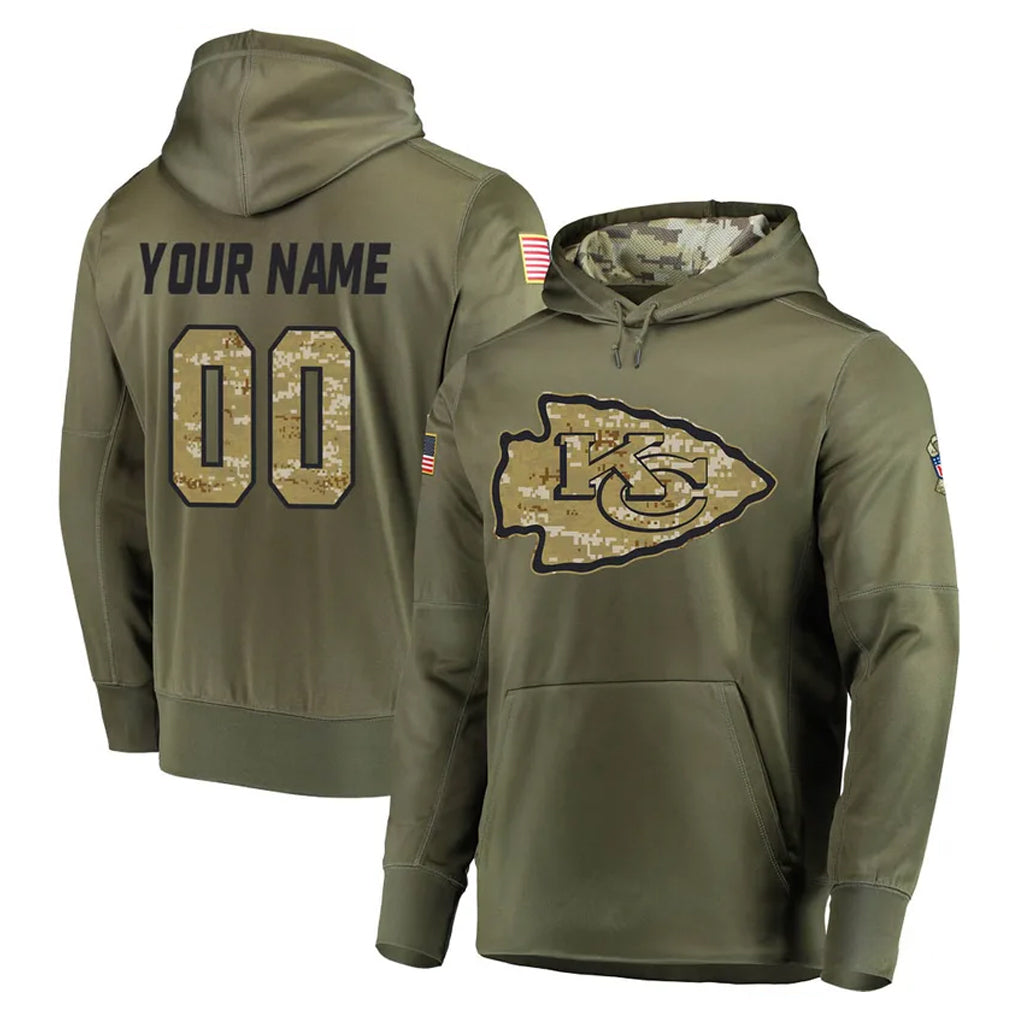 Jdoa Custom KC.Chiefs Olive Salute to Service Pullover Hoodies Home Game Any Name & Numbers Stitched Jerseys