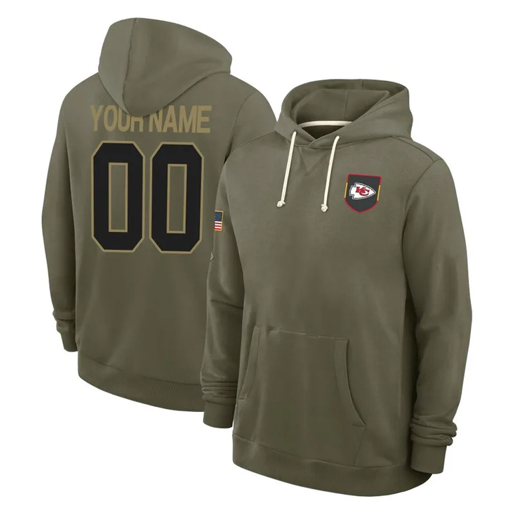 Jdoa Custom KC.Chiefs Olive Salute to Service Pullover Hoodies Limited Any Name & Numbers Stitched Jerseys
