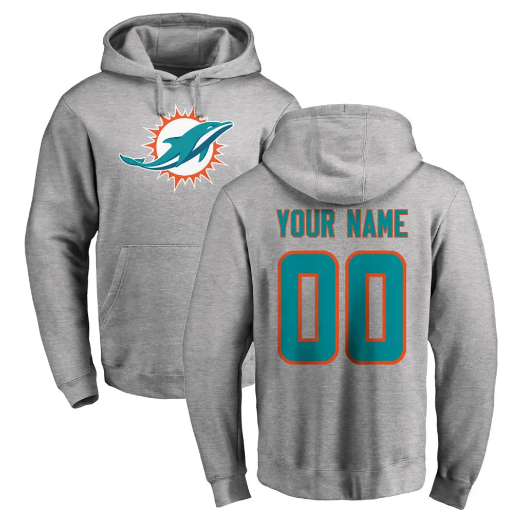 Jdoa Custom M.Dolphins Gray LOGO Pullover Hoodies Limited Any Name & Numbers Stitched Jerseys