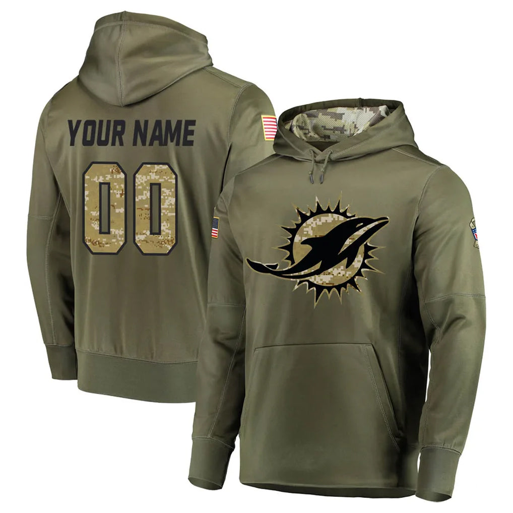 Jdoa Custom M.Dolphins Olive Salute to Service Pullover Hoodies Home Game Any Name & Numbers Stitched Jerseys