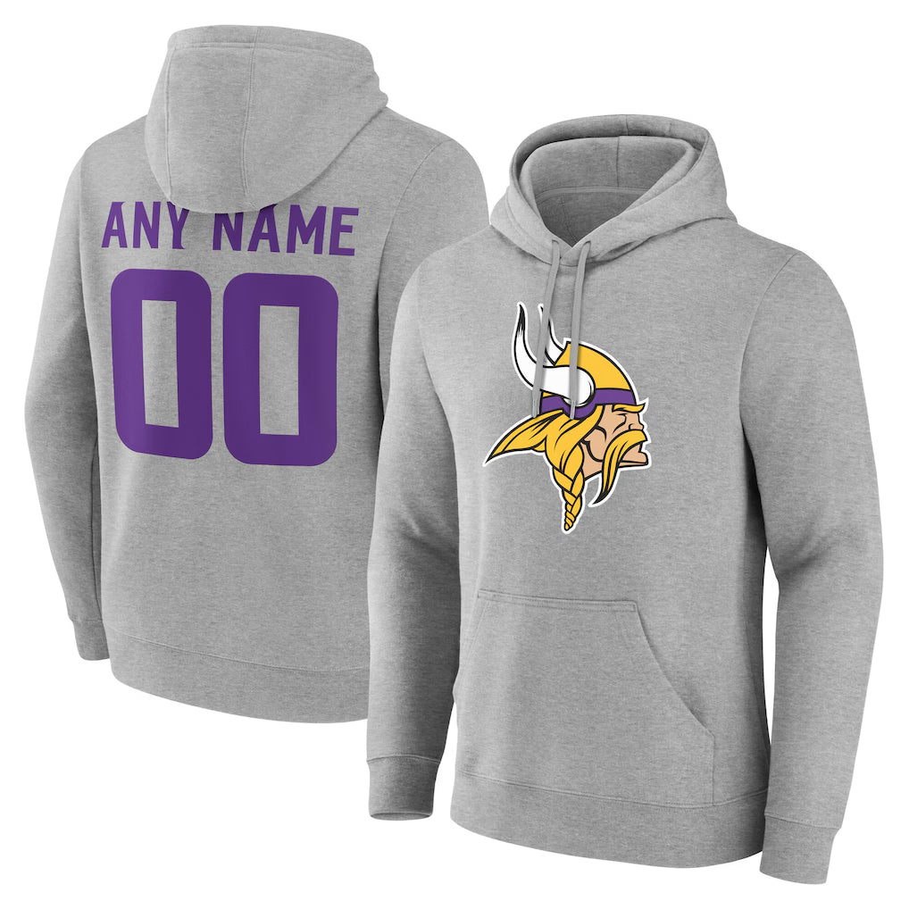 Jdoa Custom MN.Vikings Gray LOGO Pullover Hoodies Limited Any Name & Numbers Stitched Jerseys