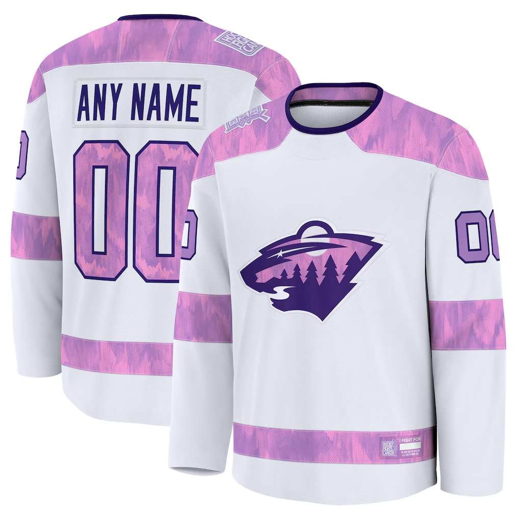 Jdoa Custom M.Wild White 2024 Hockey Fights Cancer Practice Jerseys