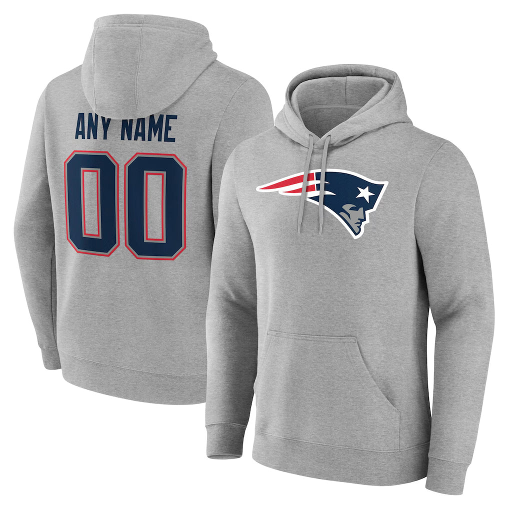 Jdoa Custom NE.Patriots Gray LOGO Pullover Hoodies Home Game Any Name & Numbers Stitched Jerseys