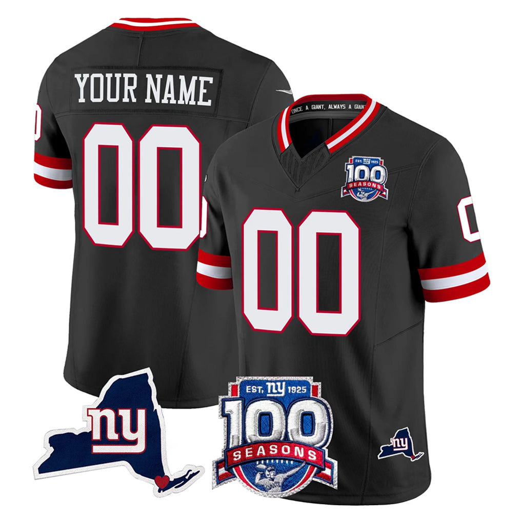 Jdoa Custom NY.Giants Black 100th Season & State Patch Vapor Limited Home Game Any Name & Numbers Stitched Jerseys