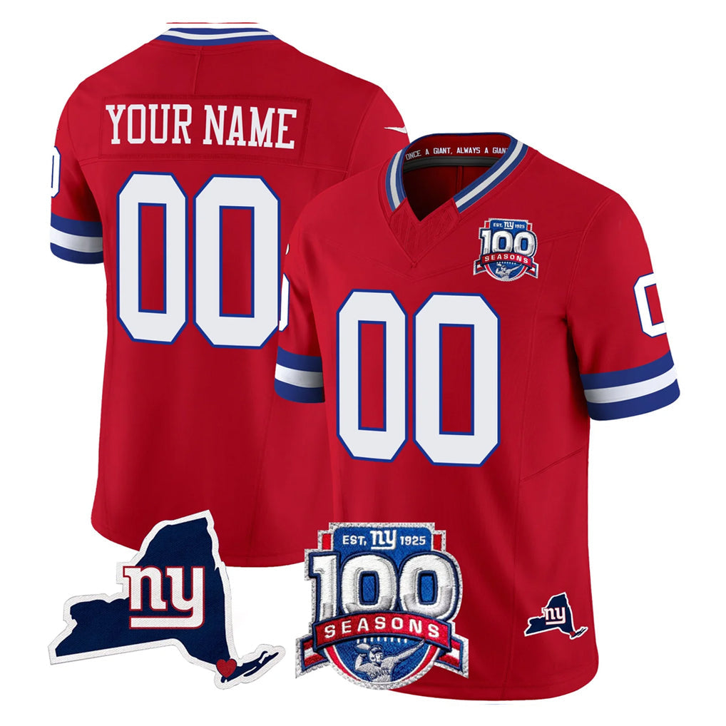 Jdoa Custom NY.Giants Red 100th Season & State Patch Vapor Limited Home Game Any Name & Numbers Stitched Jerseys