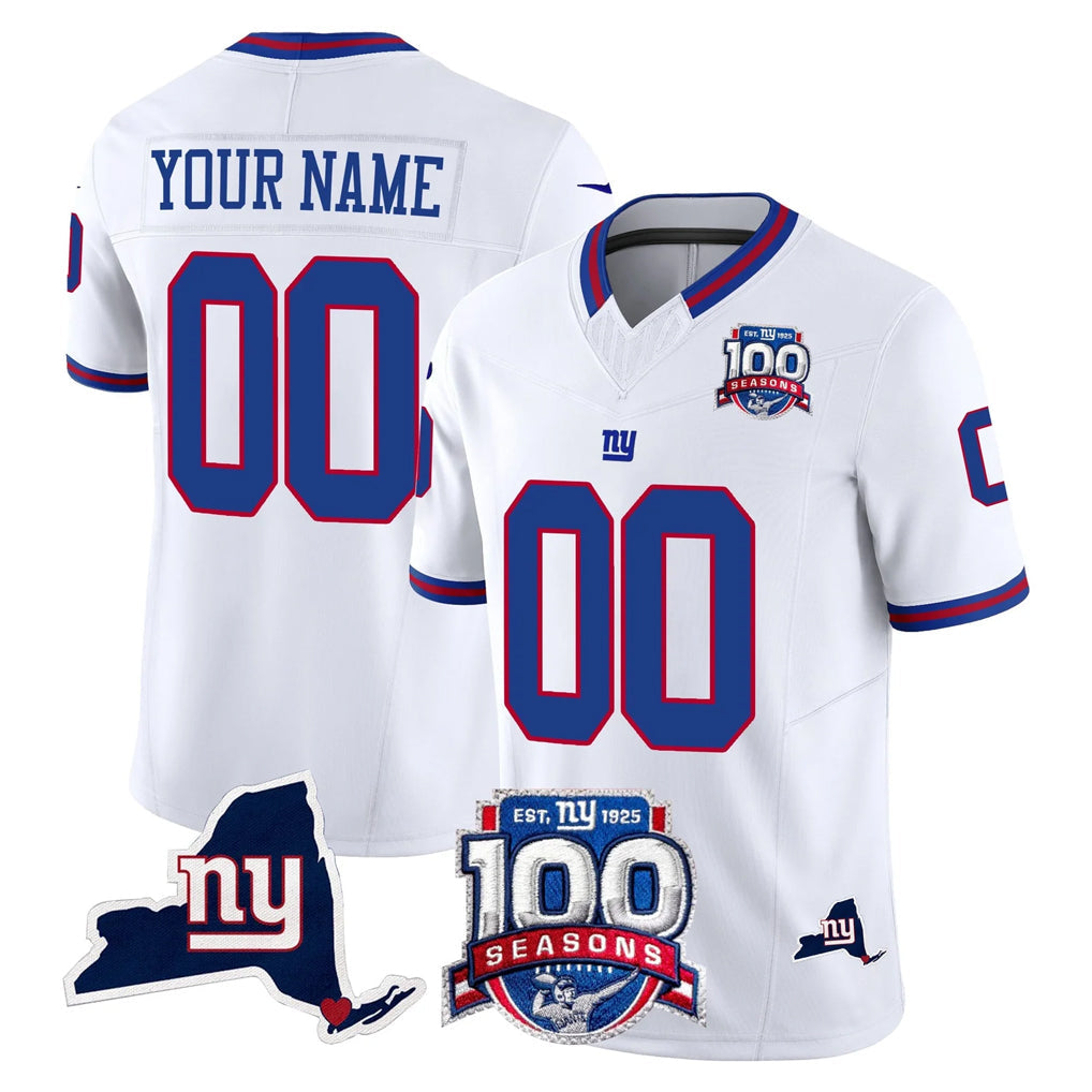 Jdoa Custom NY.Giants White 100th Season & State Patch Vapor Limited Home Game Any Name & Numbers Stitched Jerseys