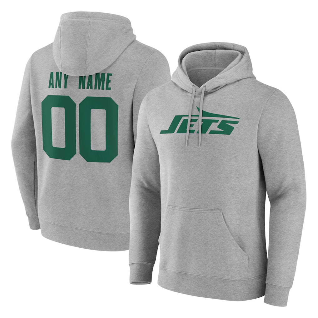 Jdoa Custom NY.Jets Gray LOGO Pullover Hoodies Limited Game Any Name & Numbers Stitched Jerseys