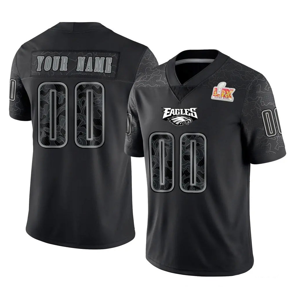 Jdoa Custom P.Eagles Black Fashion Super Bowl LIX Home Game Any Name & Numbers Stitched Jerseys