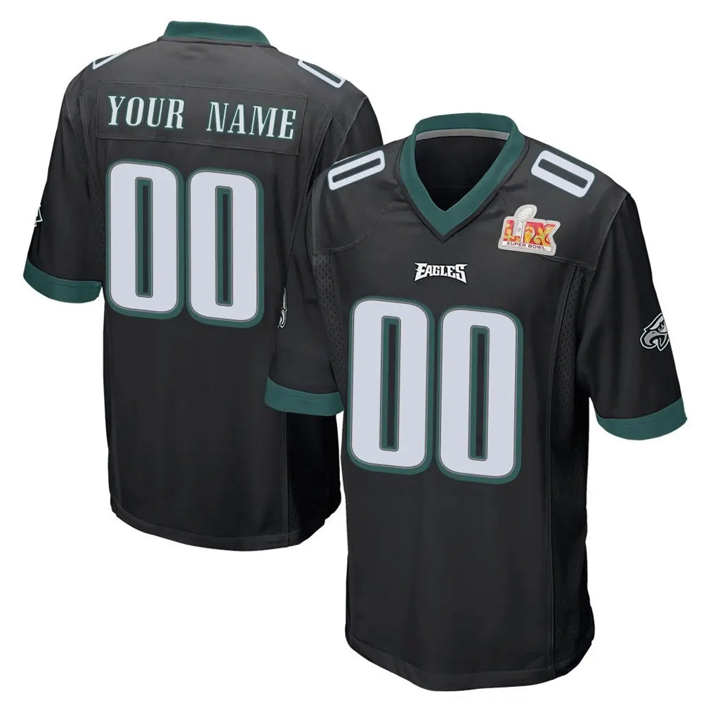 Jdoa Custom P.Eagles Black Super Bowl LIX Home Game Any Name & Numbers Stitched Jerseys