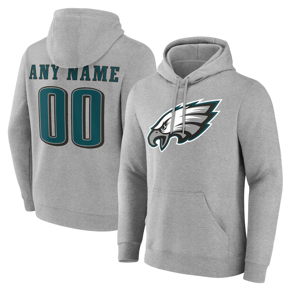 Jdoa Custom P.Eagles Gray LOGO Pullover Hoodies Home Game Any Name & Numbers Stitched Jerseys