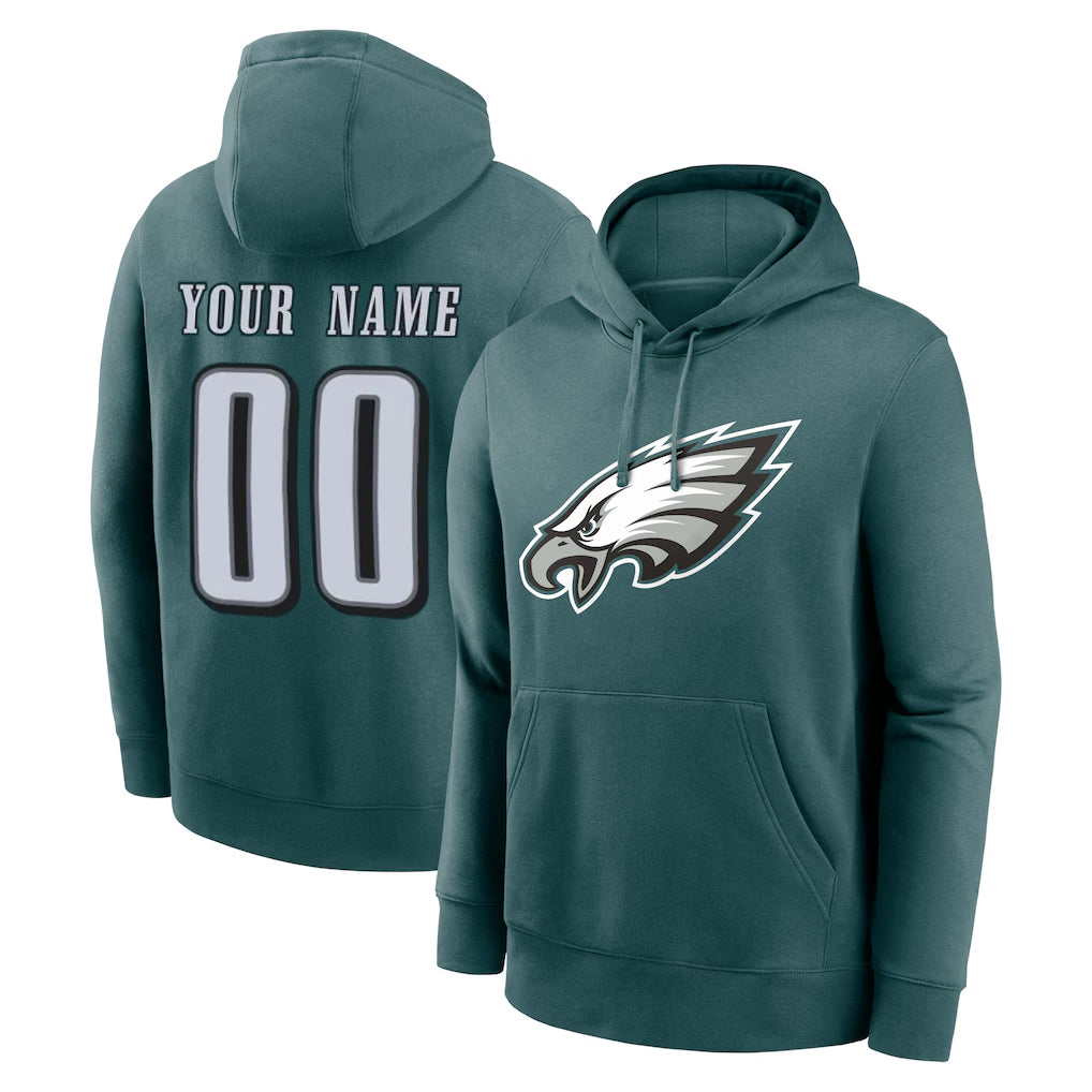 Jdoa Custom P.Eagles Midnight Green Performance Pullover Hoodies Home Game Any Name & Numbers Stitched Jerseys