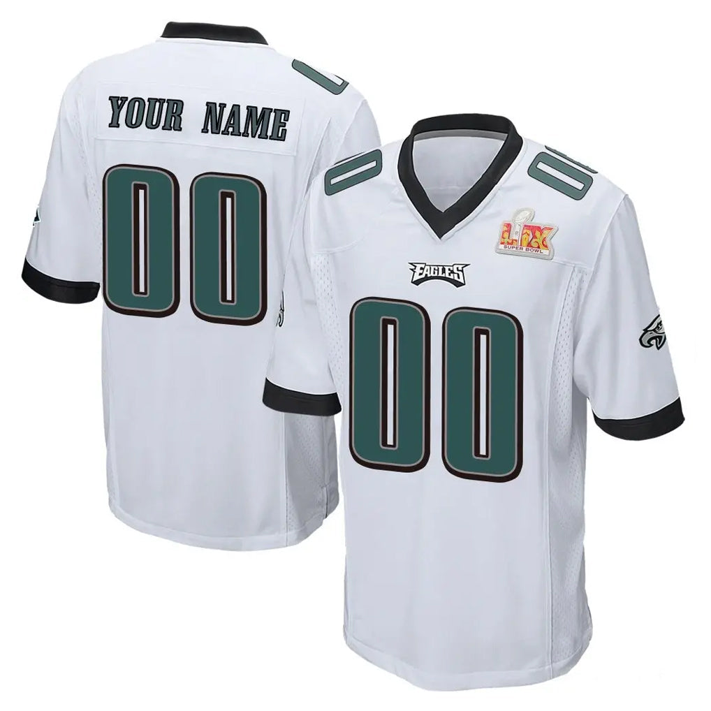 Jdoa Custom P.Eagles White Super Bowl LIX Home Game Any Name & Numbers Stitched Jerseys